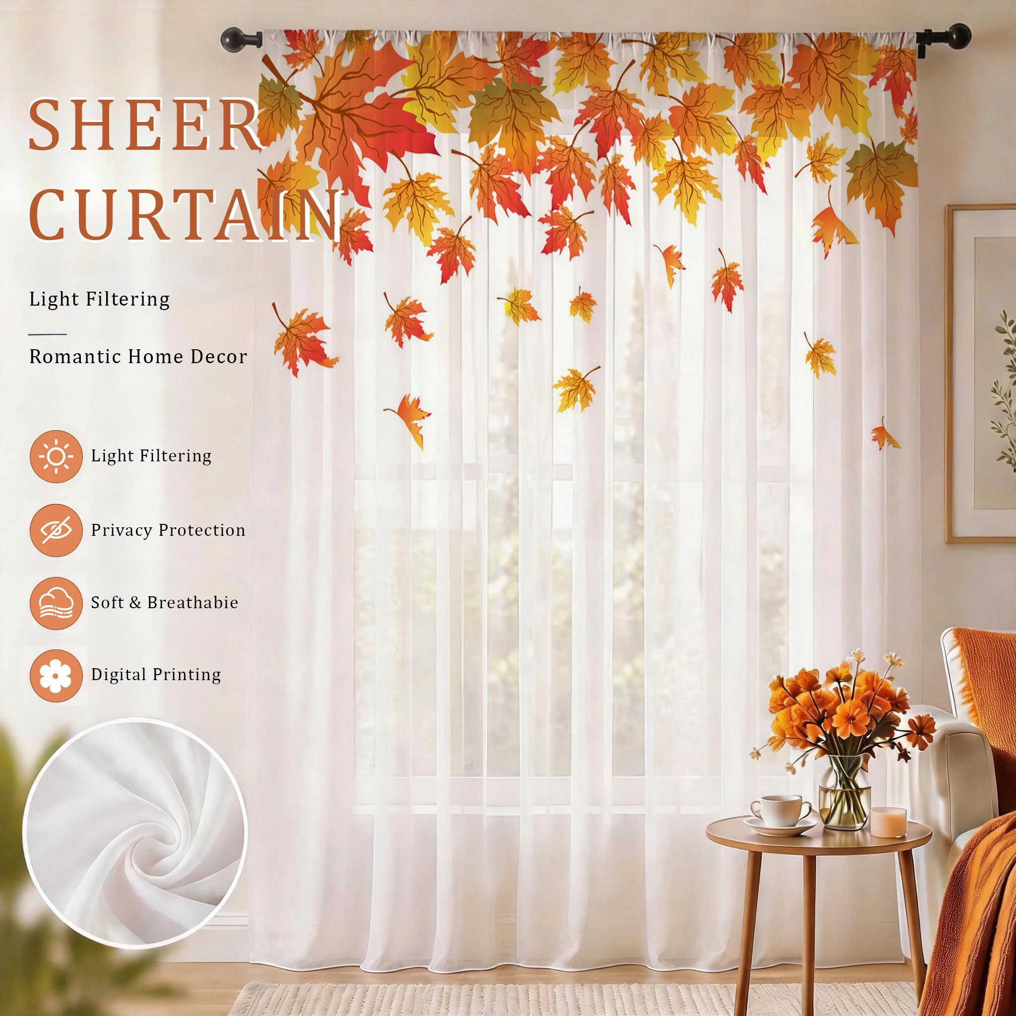 Home Office Youtube - Maple leaf Modern Gradient Sheer Curtain,