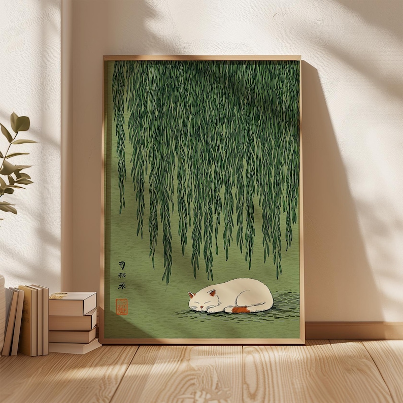 Home Office Youtube - 1pc Japanese Cat Under Willow Tree