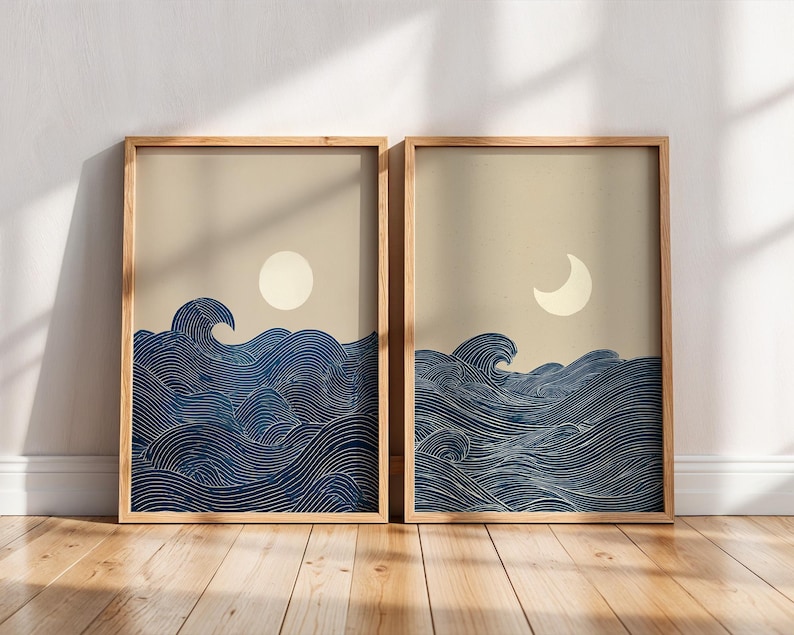 Home Office Youtube - 2pcs Japandi Minimalist Moon Crescent Canvas