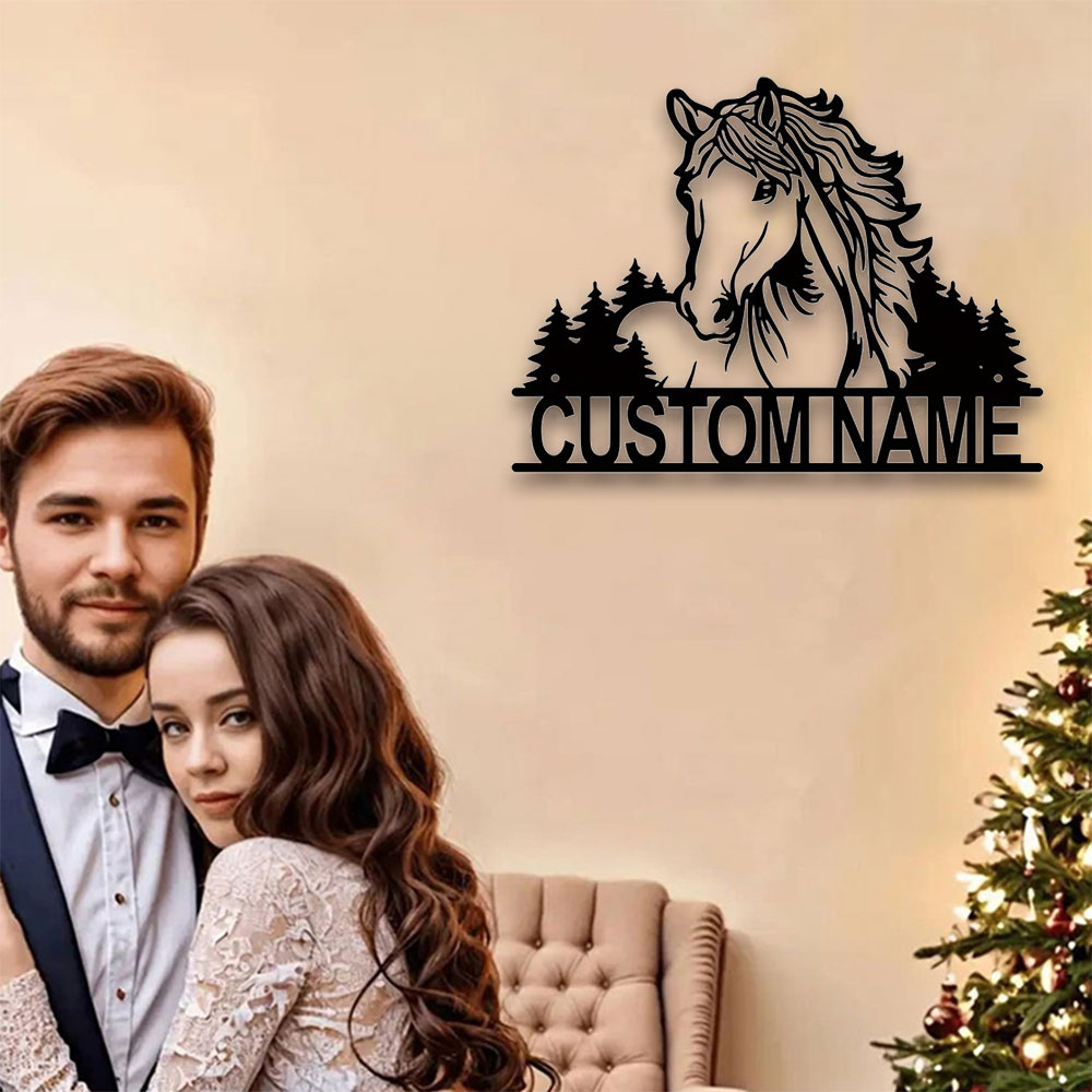 Home Office In Living Room - Customizable Antique-Style Metal Horse Wall Plaque