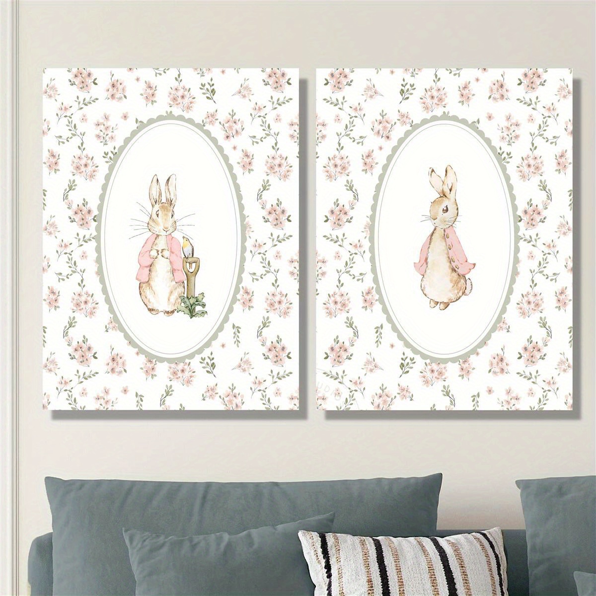 Home Office Youtube - 2pcs Retro Easter Rabbit Canvas Print