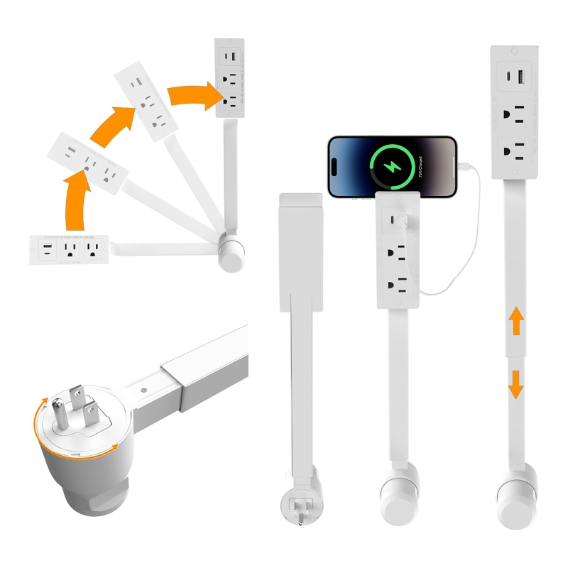 Power Strip Desk - Electrical Outlet Extender Adjustable Length EU