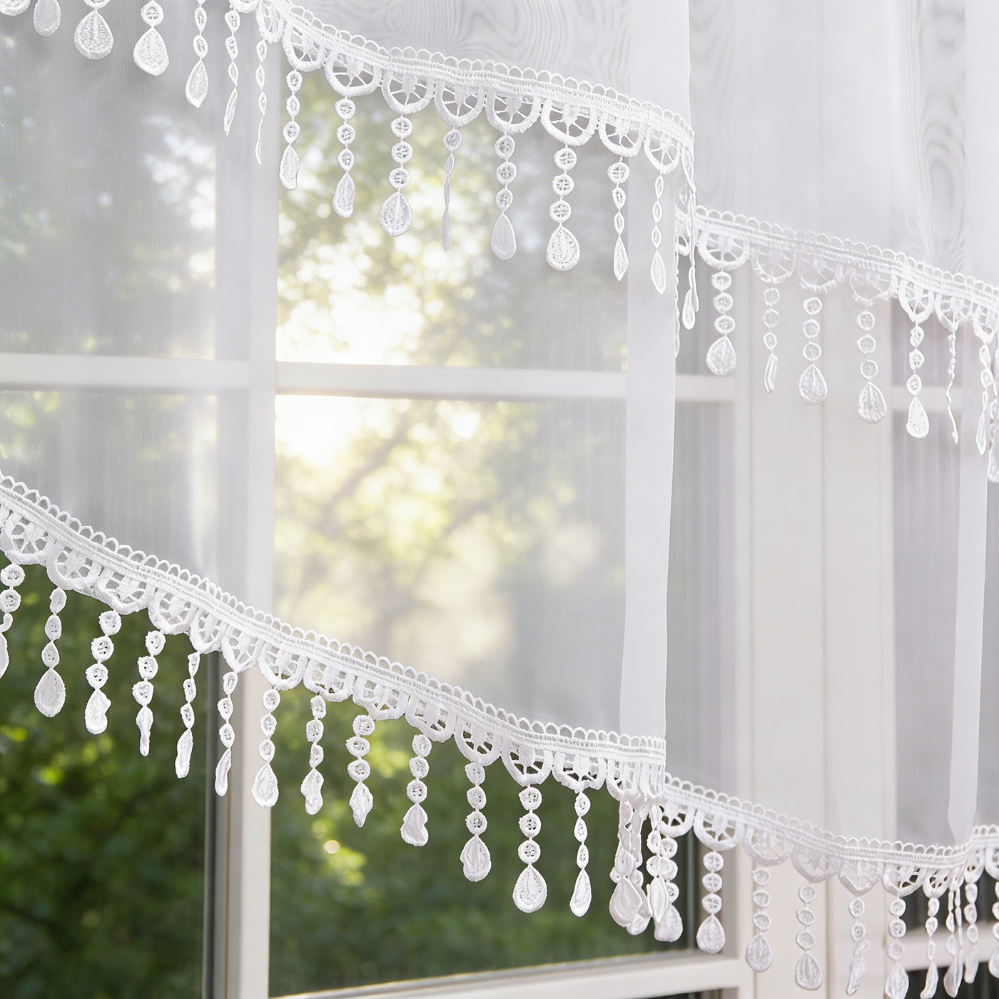 2PCS White Lace Beaded Tassel  - Home Office Rate recension och pris