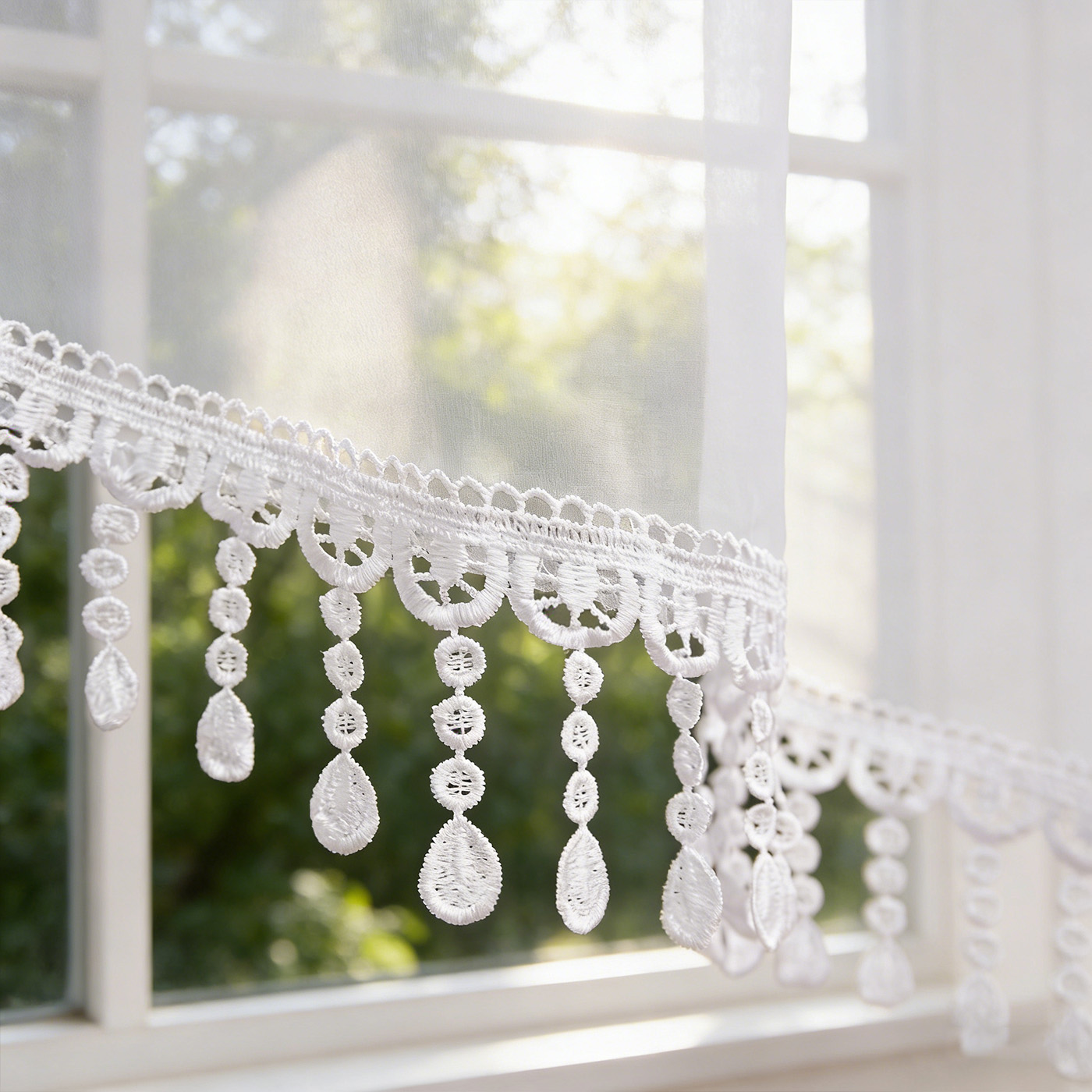 2PCS White Lace Beaded Tassel  - Home Office Rate recension och pris