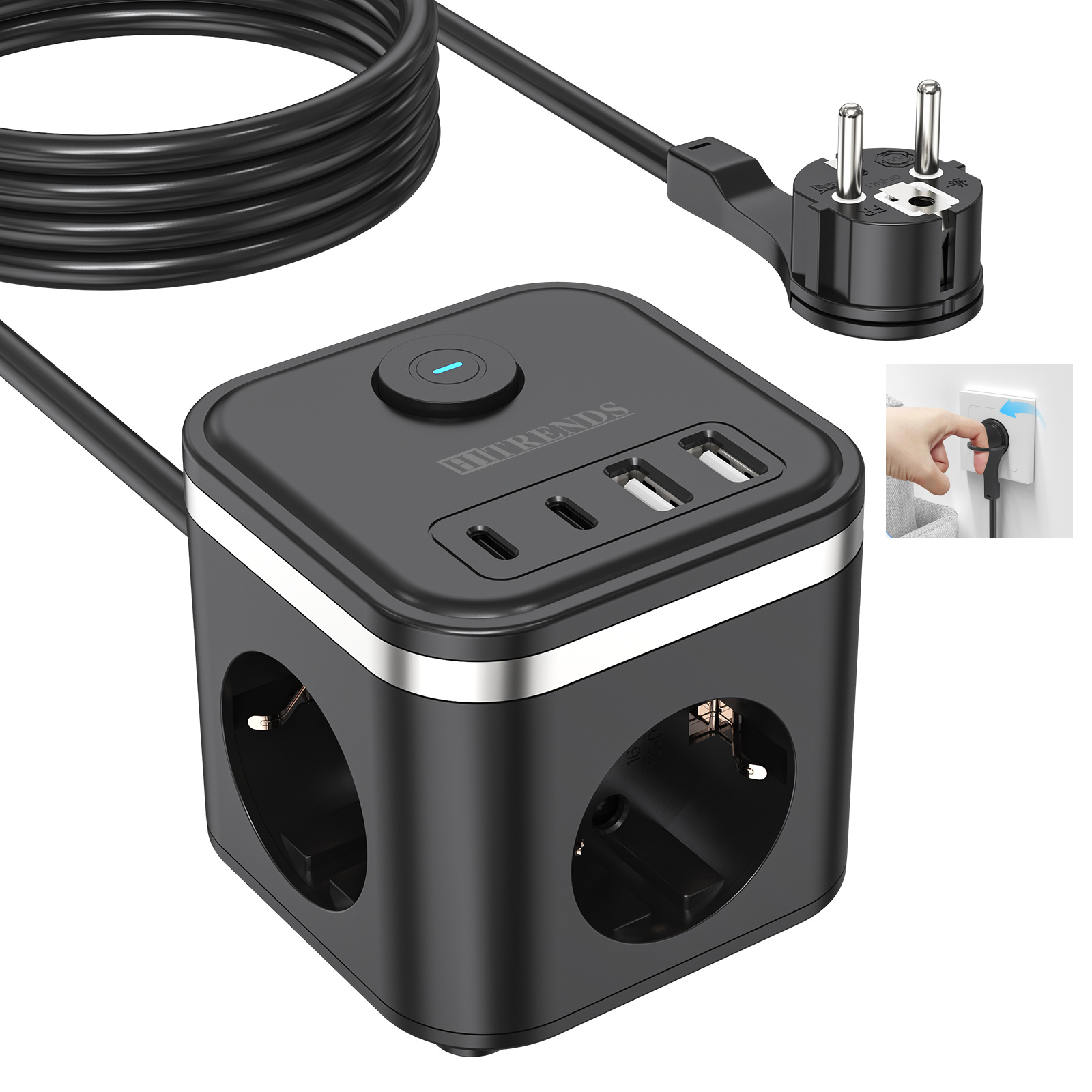 3680W EU Flat Plug Power Strip - Power Strip Desk recension och pris