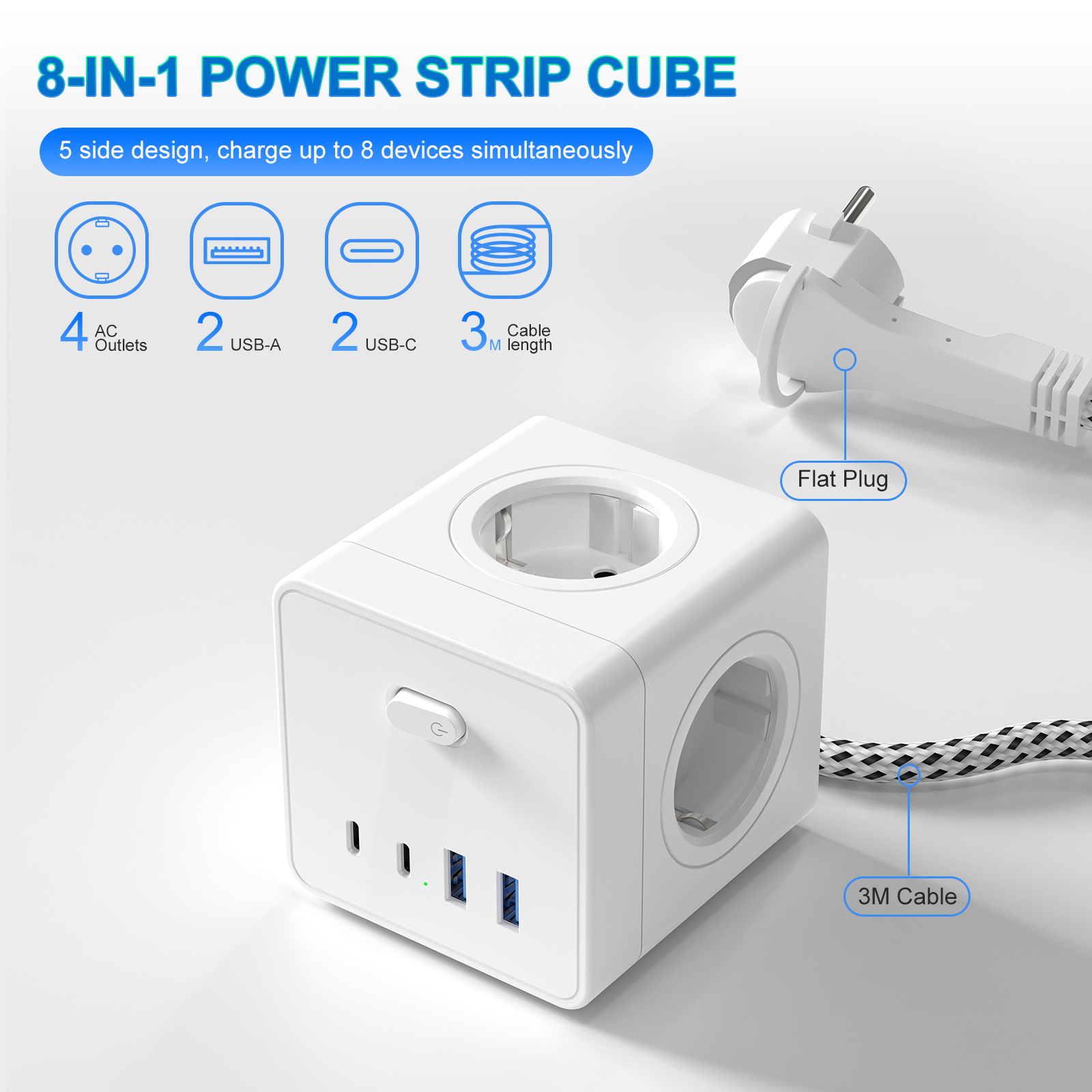 HITRENDS 8-in-1 Cube Socket, 3 - Power Strip Desk recension och pris